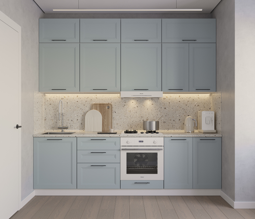 Кухонные гарнитуры, Кухонный гарнитур с антресолью Регина Белый/МДФ Modern Серый 2,6 м