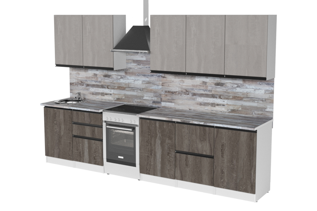Кухонные гарнитуры, Кухонный гарнитур Нефрит Экстра 2,5 м Бетон темный/Бетон светлый ЛДСП