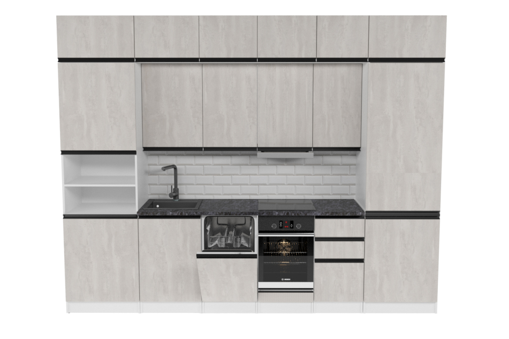 Кухонные гарнитуры, Кухонный гарнитур Сюита люкс 3,0 м Бетон темный ЛДСП