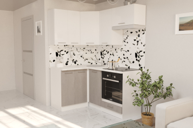 Кухонный гарнитур Терция мега прайм 1,2 х 1,6 м Белый глянец/Бетон Светлый ЛДСП