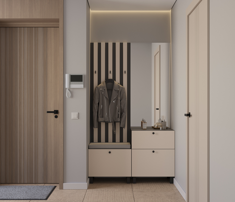 Прихожие, Прихожая Тренд с рейками Диамант серый/Белла Кашемир серый