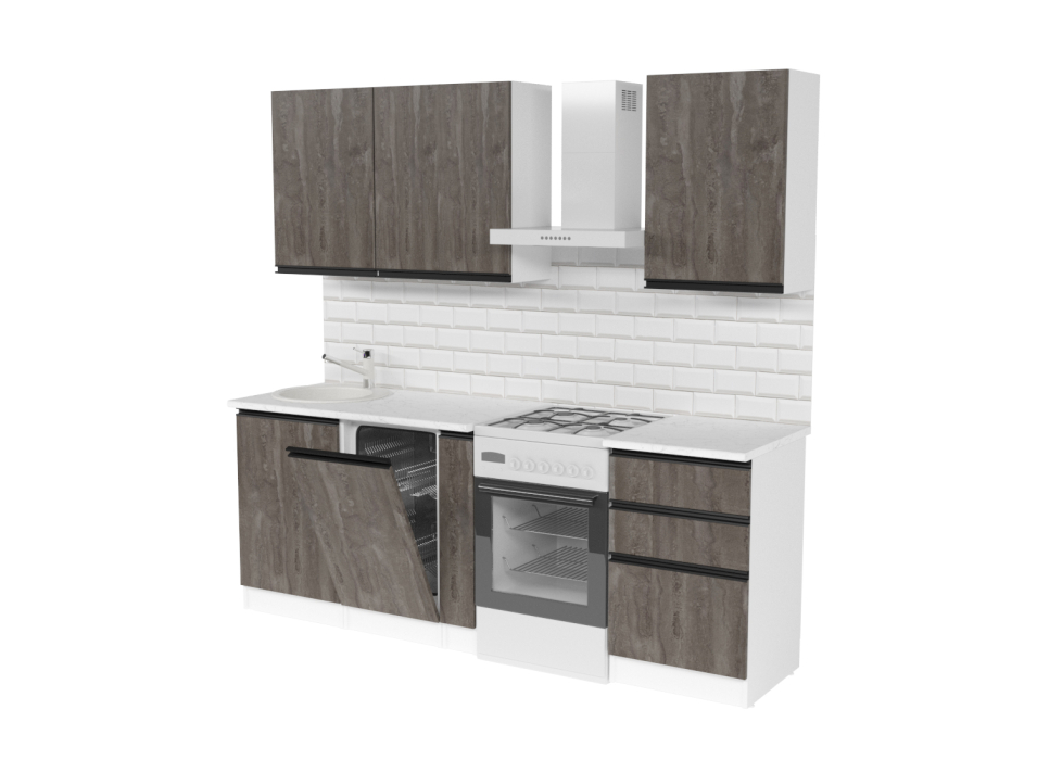 Кухонные гарнитуры, Кухонный гарнитур Ноктюрн стандарт 1,6 м Бетон темный ЛДСП