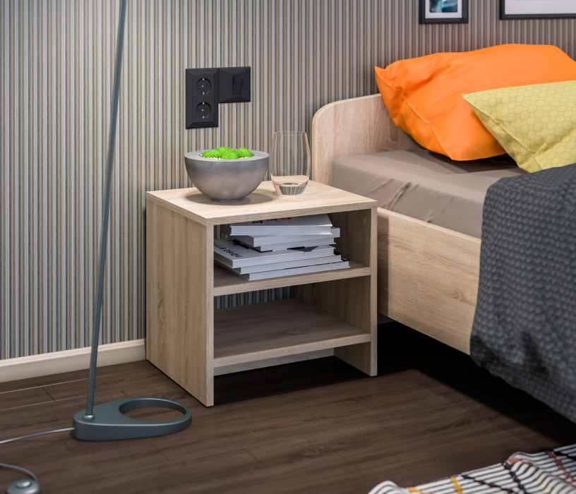 Спальные гарнитуры, Кито Дуб сонома Комплект (тумба+кровать1600+шкаф)