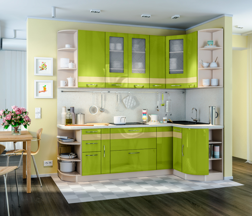 Кухонные гарнитуры, Регина Песочный/Оливковый Глянец22/Трани/Трани 2450*1200