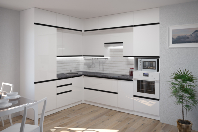 Кухонный гарнитур Лотос гранд прайм 2,1 х 2,7 м Белый глянец ЛДСП