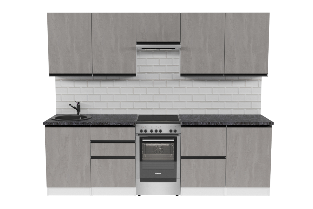 Кухонные гарнитуры, Кухонный гарнитур Сюита мега 2,5 м Бетон светлый ЛДСП