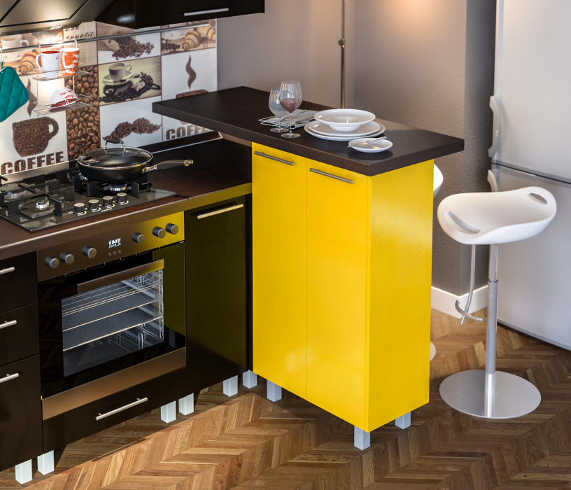 Лидеры продаж модульных кухонь, Анна L-2800 Желтый/Шоколад