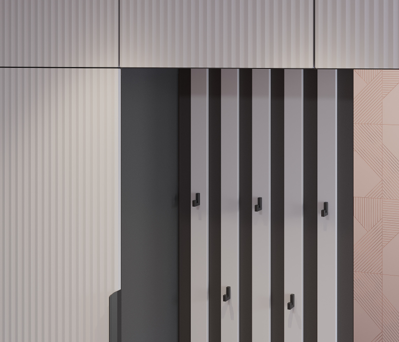 Прихожие, Прихожая Тренд с антресолью и рейками Диамант серый/МДФДжаз Светло-серый