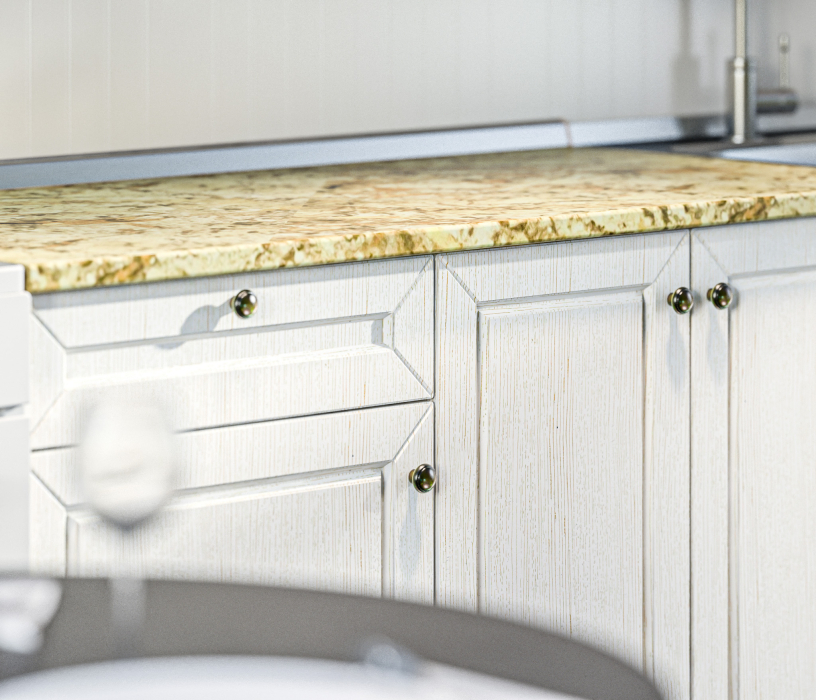 Кухонные гарнитуры, Кухонный гарнитур Катя Авиньон/Ясень Золото/Мрамор золотой АркобаленоR5 2 м