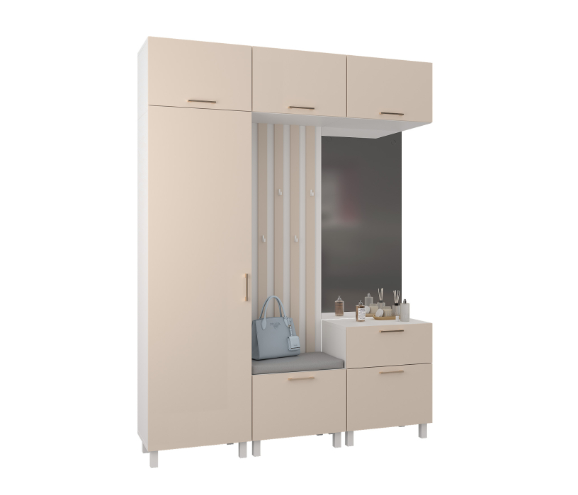 Прихожие, Прихожая Тренд с антресолью и рейками Белый/Белла Кашемир серый