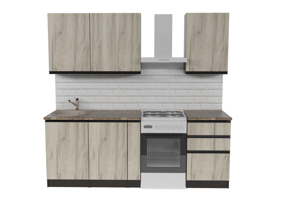 Кухонные гарнитуры, Кухонный гарнитур Равенна стандарт 1,6 м Дуб браун ЛДСП