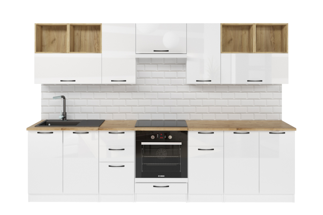 Кухонные гарнитуры, Кухонный гарнитур Жасмин экстра 2 3,0 м Белый глянец ЛДСП