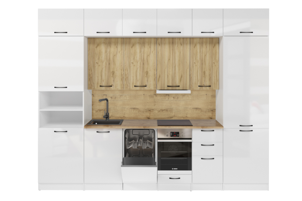 Кухонные гарнитуры, Кухонный гарнитур Жасмин экстра 3,0 м Белый глянец ЛДСП