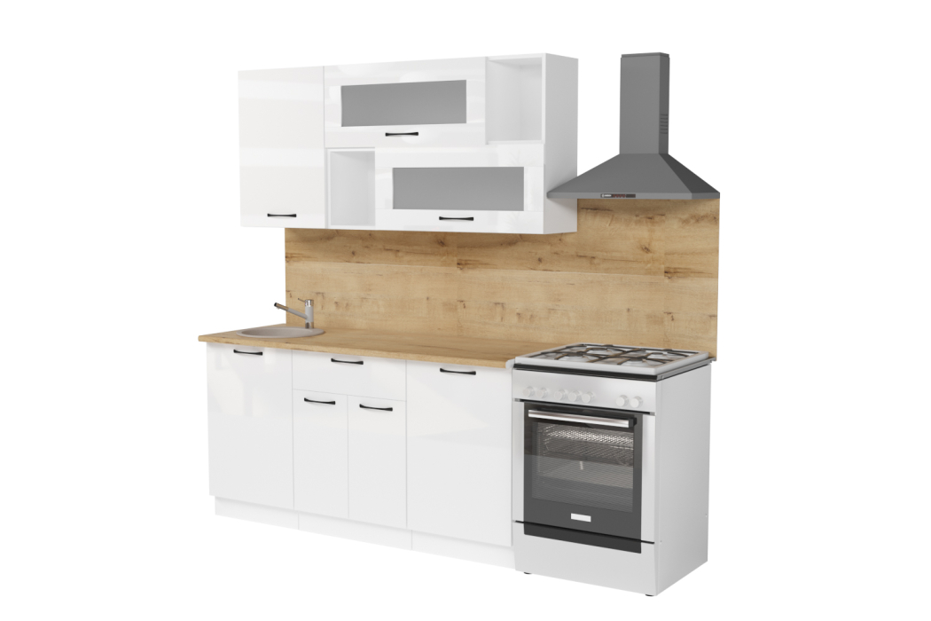 Кухонные гарнитуры, Кухня Жасмин стандарт 1,6 м Белый глянец ЛДСП