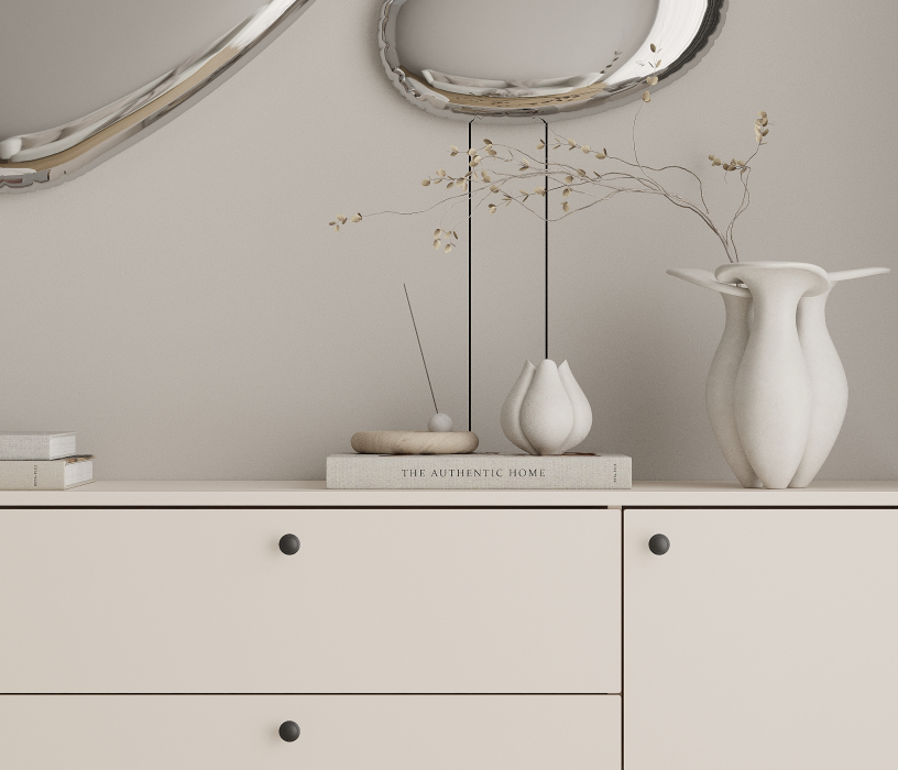 Комоды, Комод Тренд СБ-3443 3 ящика, 2 двери Кашемир серый/ЛДСП Белла Кашемир серый