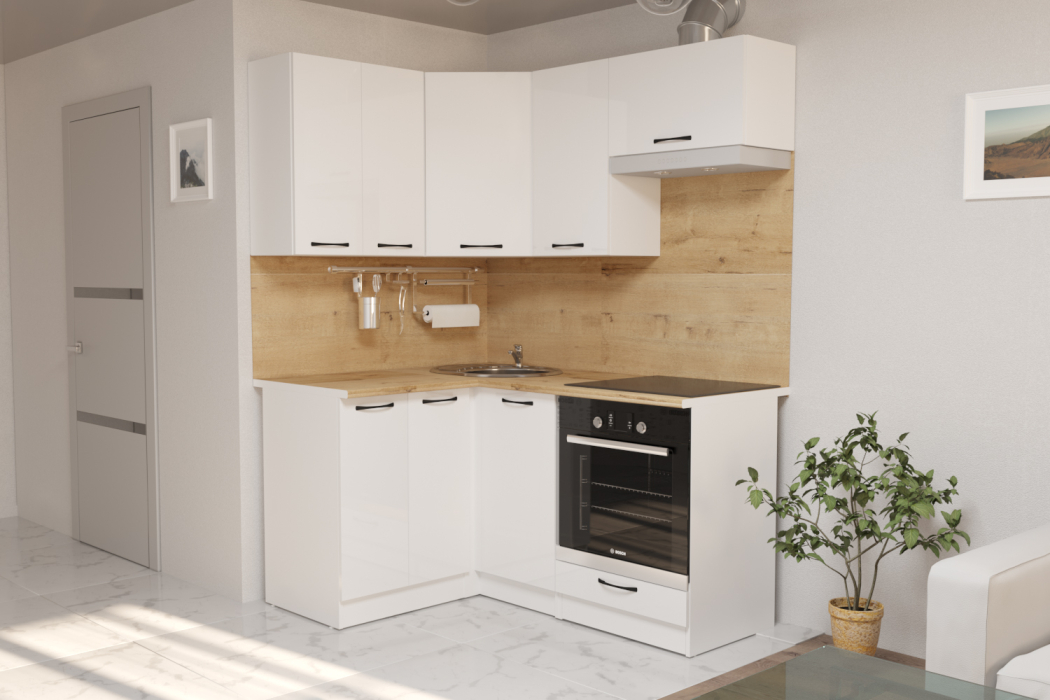 Кухонные гарнитуры, Кухонный гарнитур Жасмин мега прайм 1,2 х 1,6 м Белый глянец ЛДСП