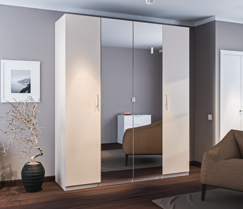 Для одежды, Шкаф четырехдверный МАКС с зеркалом Кашемир серый