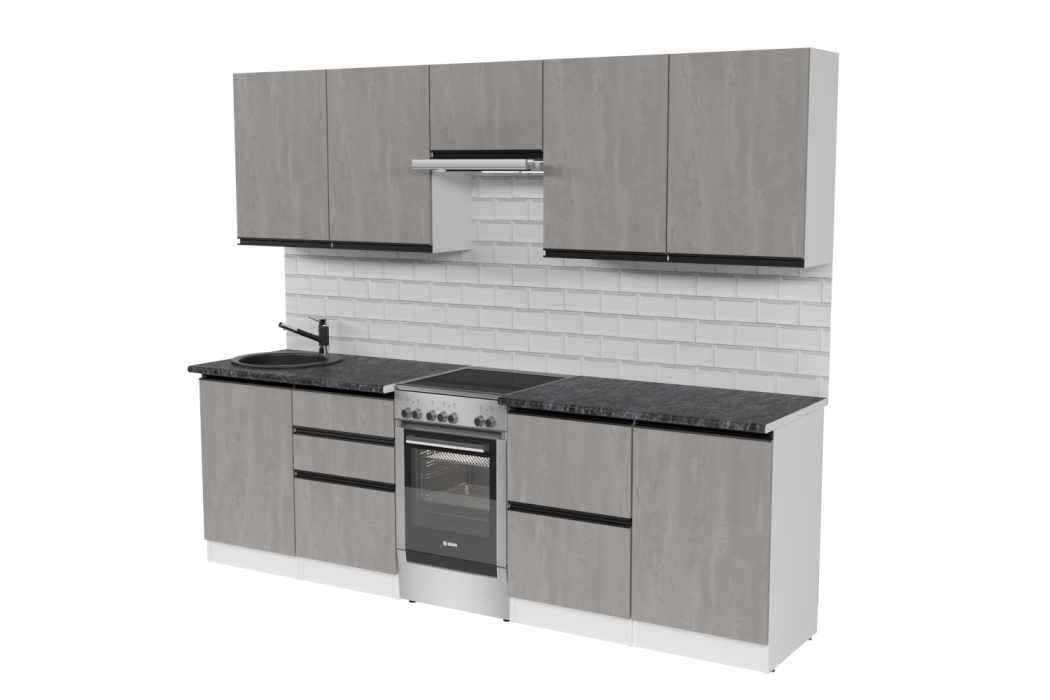 Кухонные гарнитуры, Кухонный гарнитур Сюита мега 2,5 м Бетон светлый ЛДСП