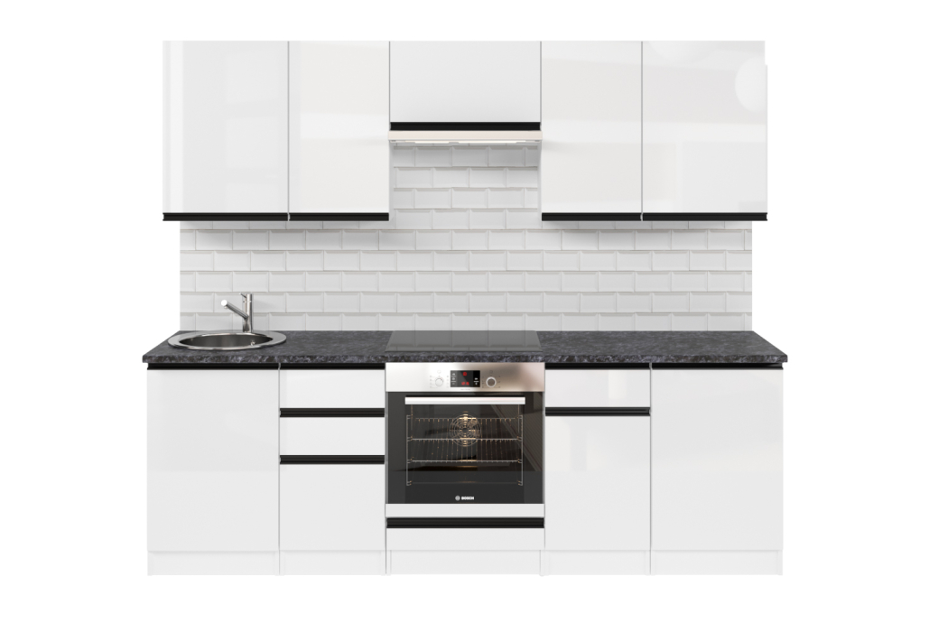 Кухонные гарнитуры, Кухонный гарнитур Лотос базис 2,4 м Белый глянец ЛДСП