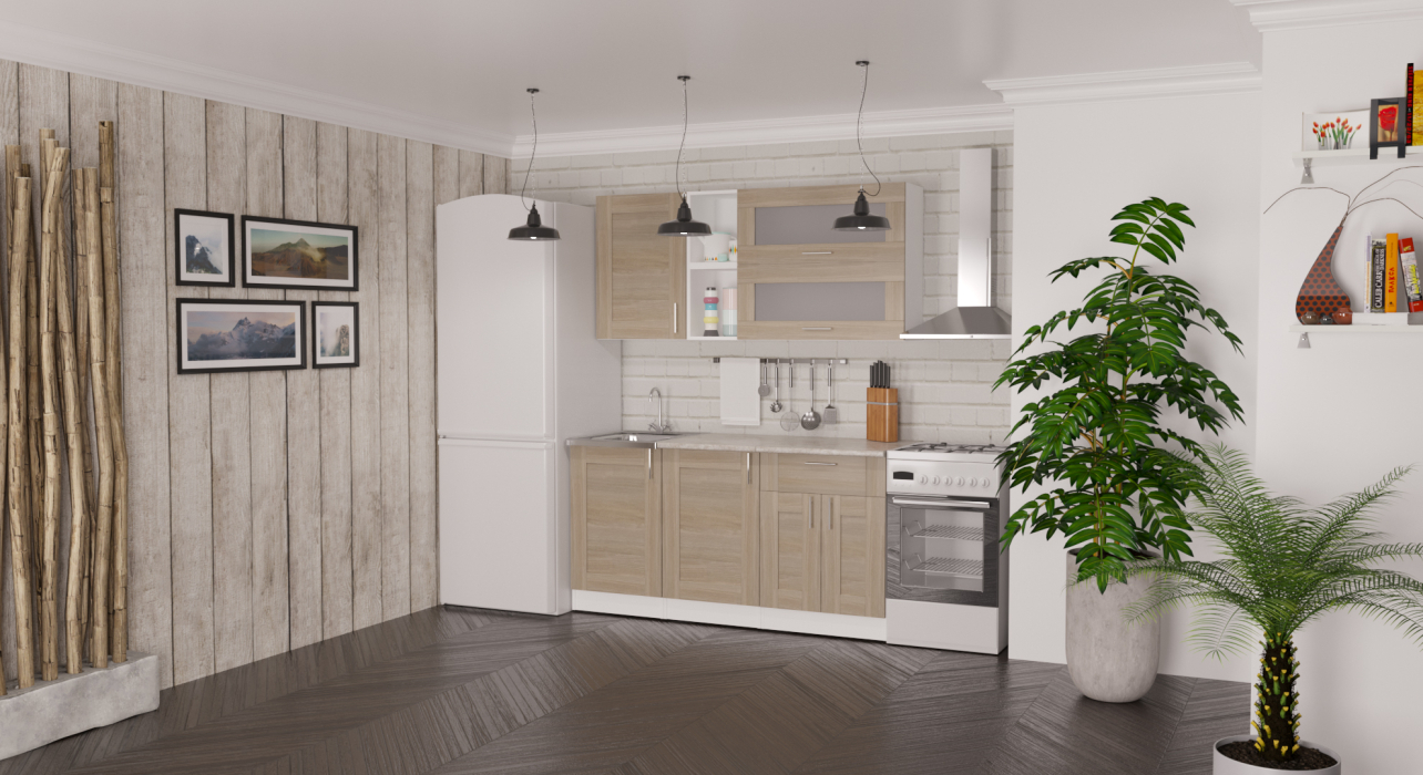 Кухонные гарнитуры, Кухня Лира стандарт 1,6 м Квадро Шимо светлый ЛДСП