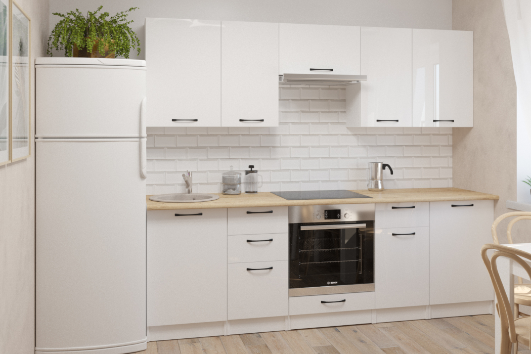 Кухонные гарнитуры, Кухонный гарнитур Жасмин базис 2,4 м Белый глянец ЛДСП