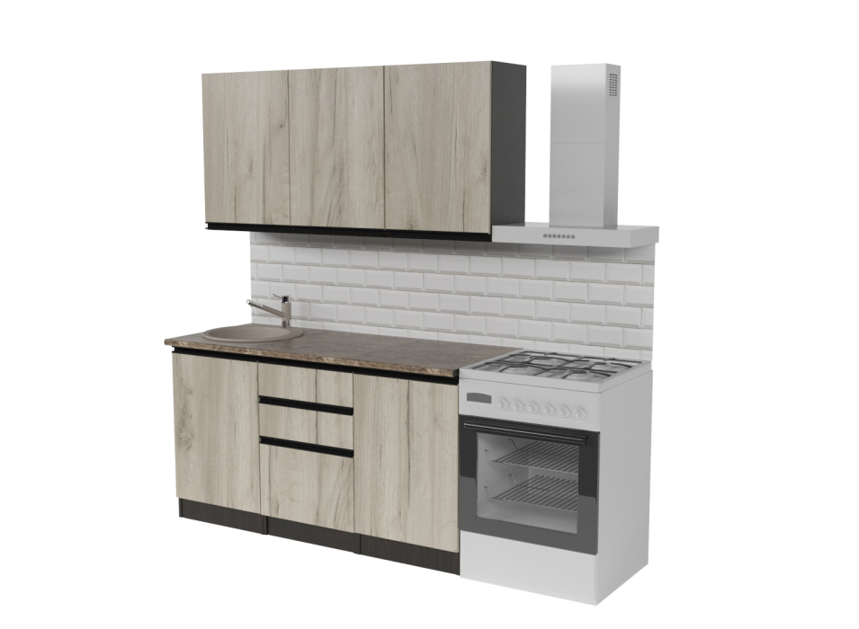 Кухонные гарнитуры, Кухонный гарнитур Равенна нормал 1,5 м Дуб браун ЛДСП