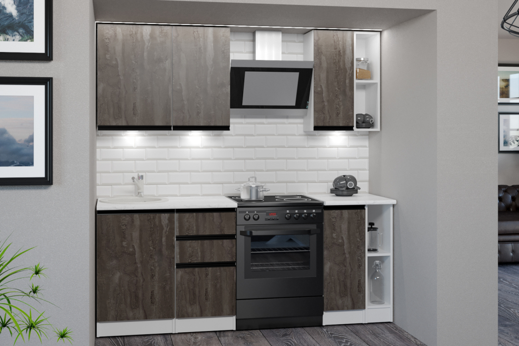 Кухонные гарнитуры, Кухонный гарнитур Ноктюрн медиум 1,4 м Бетон темный ЛДСП