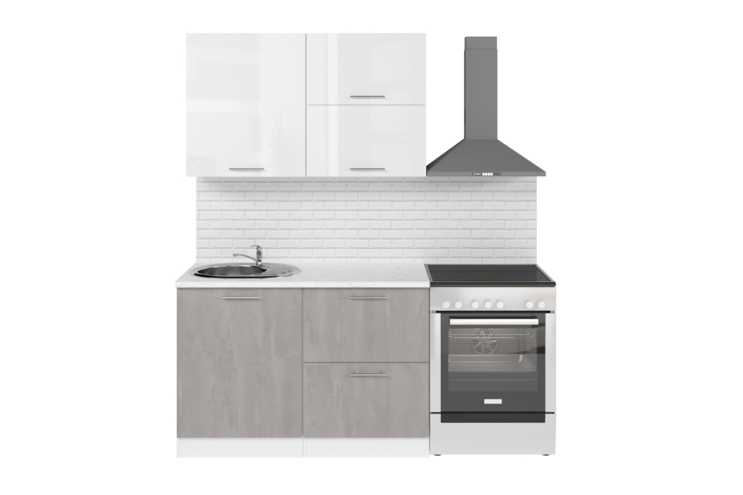 Кухонные гарнитуры, Кухонный гарнитур Терция лайт 1,2 м Белый глянец/Бетон светлый ЛДСП