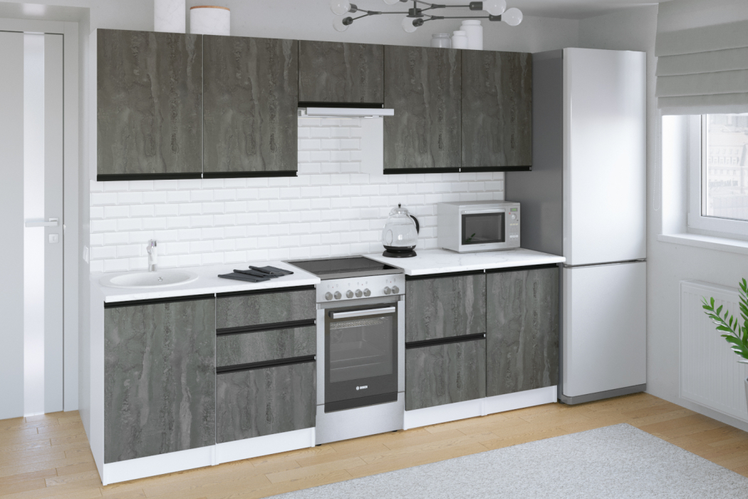 Кухонные гарнитуры, Кухонный гарнитур Ноктюрн мега 2,5 м Бетон темный ЛДСП