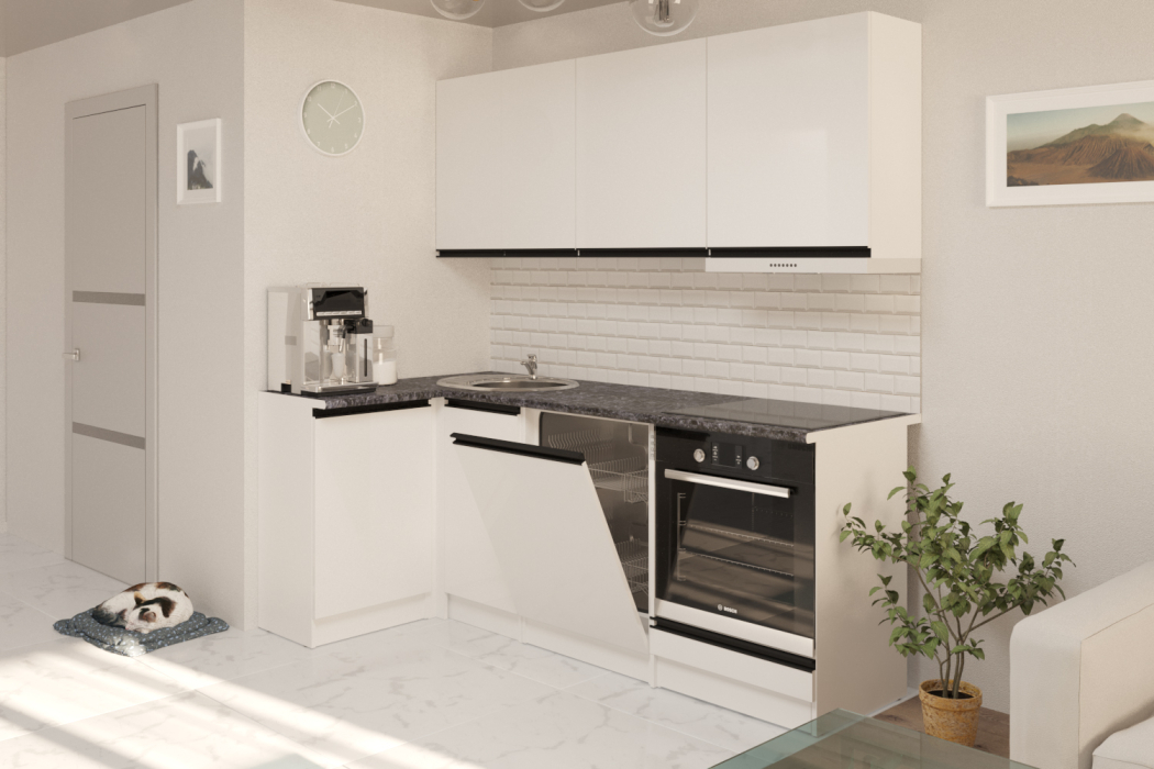 Кухонные гарнитуры, Кухонный гарнитур Лотос прайм 1,1 х 2,0 м Белый глянец ЛДСП