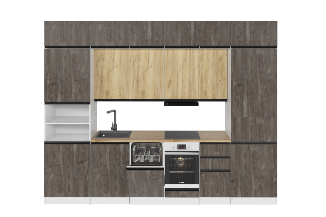 Кухонные гарнитуры, Кухонный гарнитур Сапфир 2 Экстра 3,0 м Дуб золотой / Бетон темный ЛДСП
