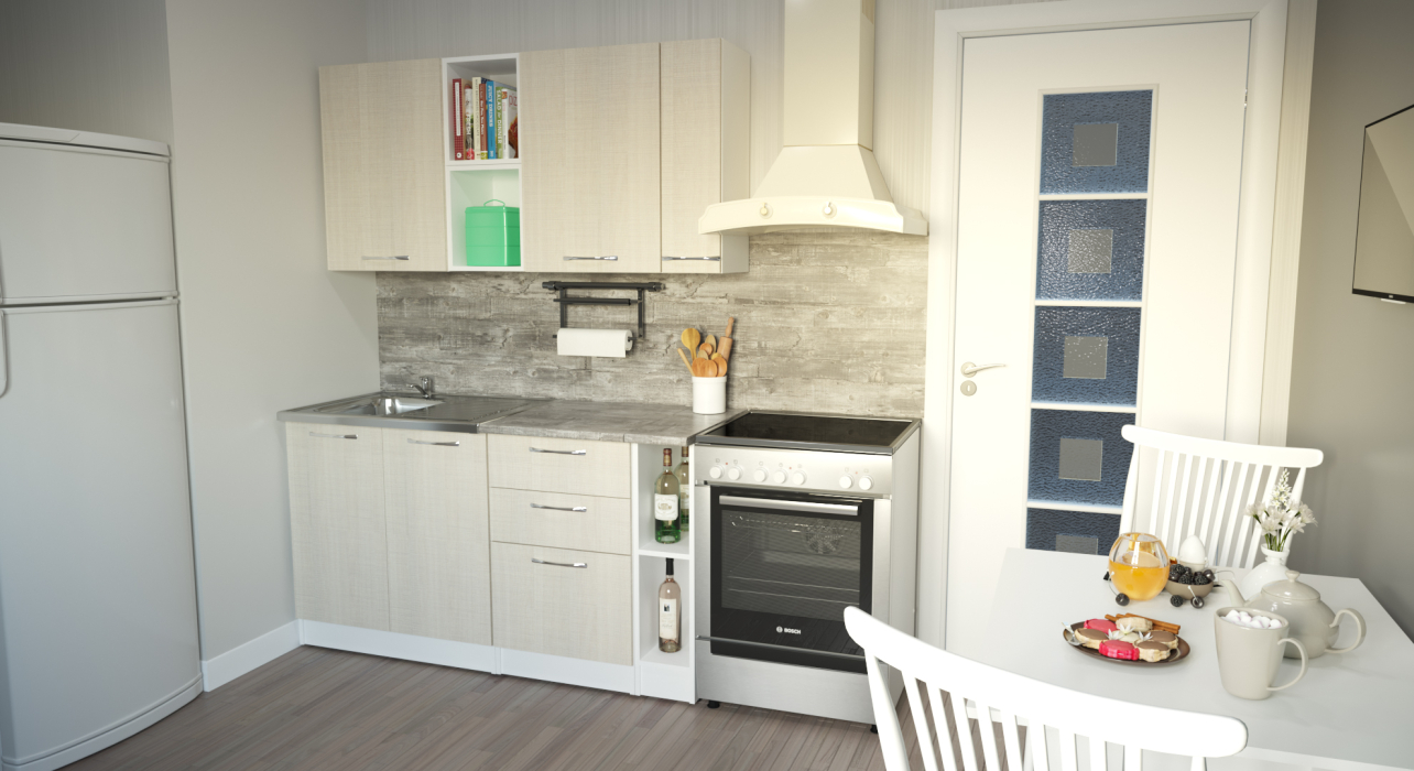 Кухонные гарнитуры, Кухонный гарнитур Лариса нормал 4 1,5 м Латте ЛДСП