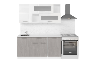 Кухонный гарнитур Терция стандарт 1,6 м Белый глянец/Бетон Светлый ЛДСП
