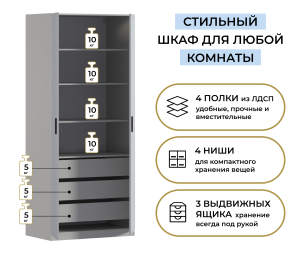 Шкаф двухдверный Макс 1000 мм, вариант №5 (ЛДСП/МДФ)