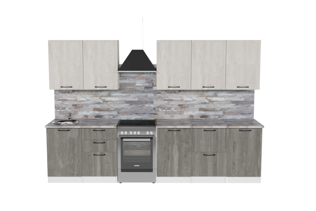 Кухонные гарнитуры, Кухонный гарнитур Нефрит 2,5 м Бетон темный/Бетон светлый ЛДСП