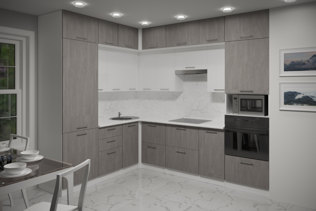 Кухонные гарнитуры, Кухонный гарнитурТерция гранд прайм 2,1 х 2,7 м Белый глянец/Бетон светлый ЛДСП