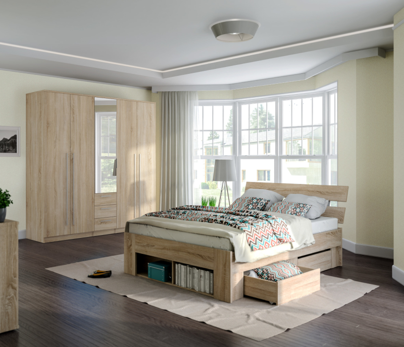 Спальные гарнитуры, Берлин(Николь) Комплект 4 для спальни (кровать+2ящ+шк Николь 5дв)