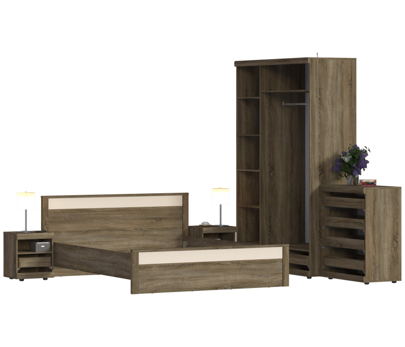 Спальные гарнитуры, Монако Спальня (кровать + тумбы + комод + шкаф)