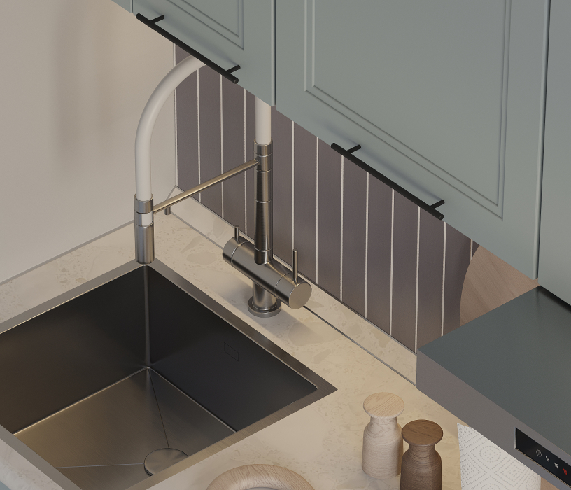 Кухонные гарнитуры, Кухонный гарнитур Регина Белый/МДФ Modern Серый 2,1 м