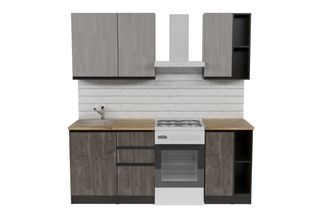Кухонные гарнитуры, Кухонный гарнитур Симфония медиум 1,4 м Бетон светлый/Бетон темный ЛДСП