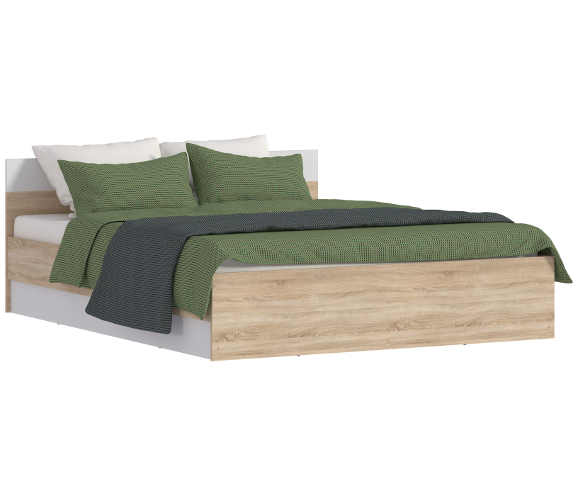 Кровати 160 см, Кровать Уют СБ-2741/1 дуб сонома/белый с матрасом Эластик 14 160х200