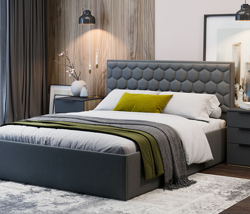 Мягкая кровать, Кровать Порто с ПМ без заглушины, Велюр