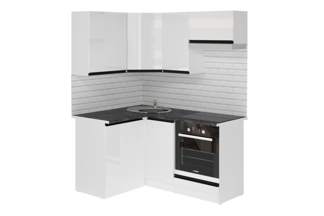 Кухонные гарнитуры, Кухонный гарнитур Лотос мега прайм 1,2 х 1,6 м Белый глянец ЛДСП