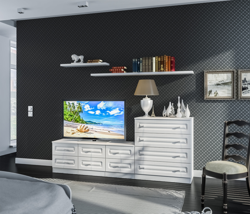 Стенки для гостиной, Амалия Комплект (тумбы,комод,полки Дионис)