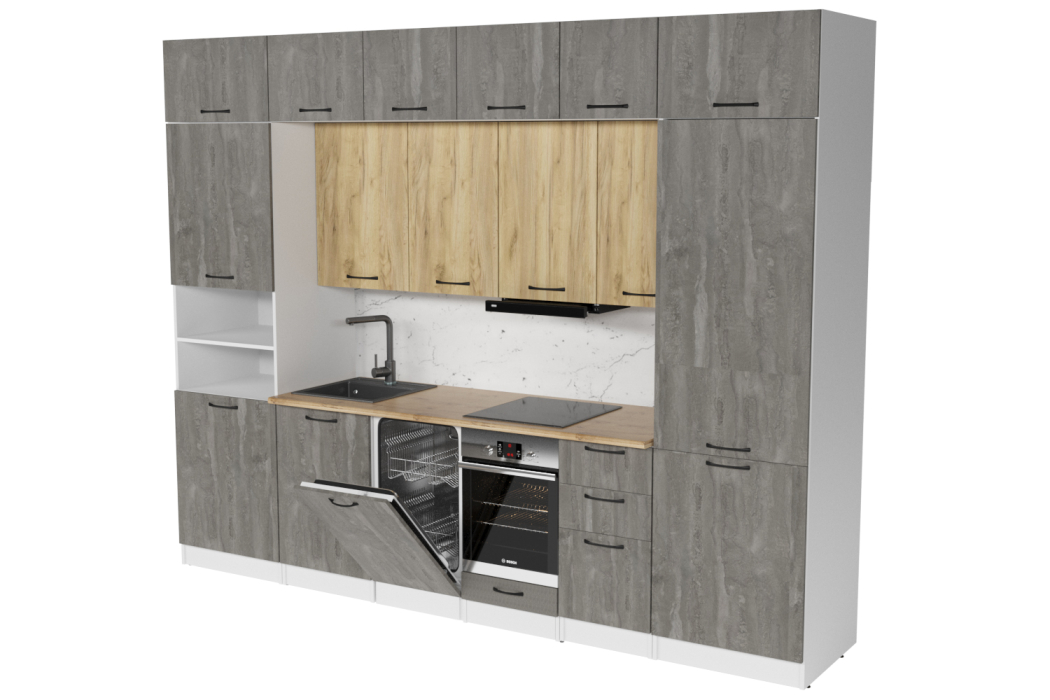 Кухонные гарнитуры, Кухонный гарнитур Сапфир 2 3,0 м Дуб золотой / Бетон темный ЛДСП