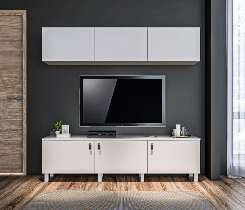 Стенки для гостиной, Гостиная (стенка) на ножках Тренд Белый / ЛДСП Белла Белый Альпийский